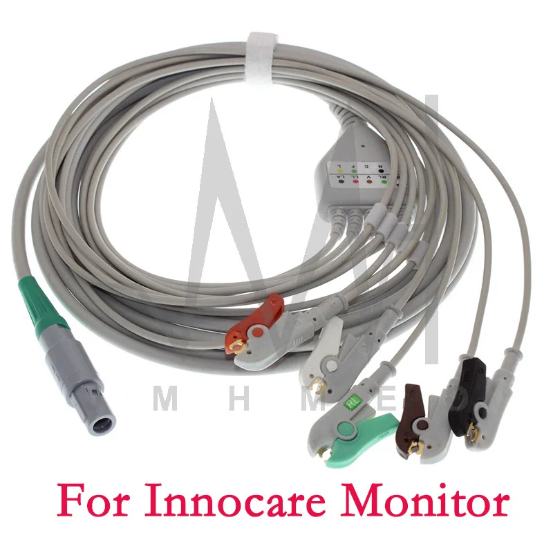 

Compatible With Lemos 6 Pin Innocare Multi-Parameter Patient Monitor 5 Lead Electrode ECG Leadwire EKG Cable