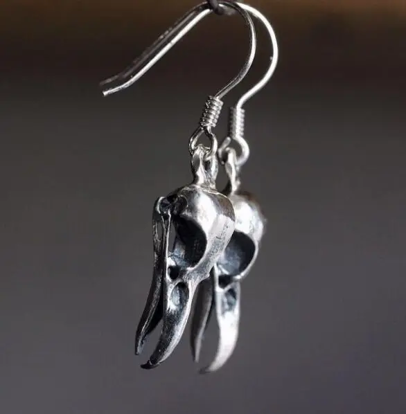 Crow Raven Bird Skull Earrings Gothic Animal Witch Ear Wizard Halloween Goth Jewelry