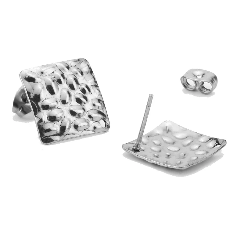 

60pcs/lot Hammered Square Earrings Post Earring Stud Ear Findings Unique Statement Modern Jewelry Studs with Hole