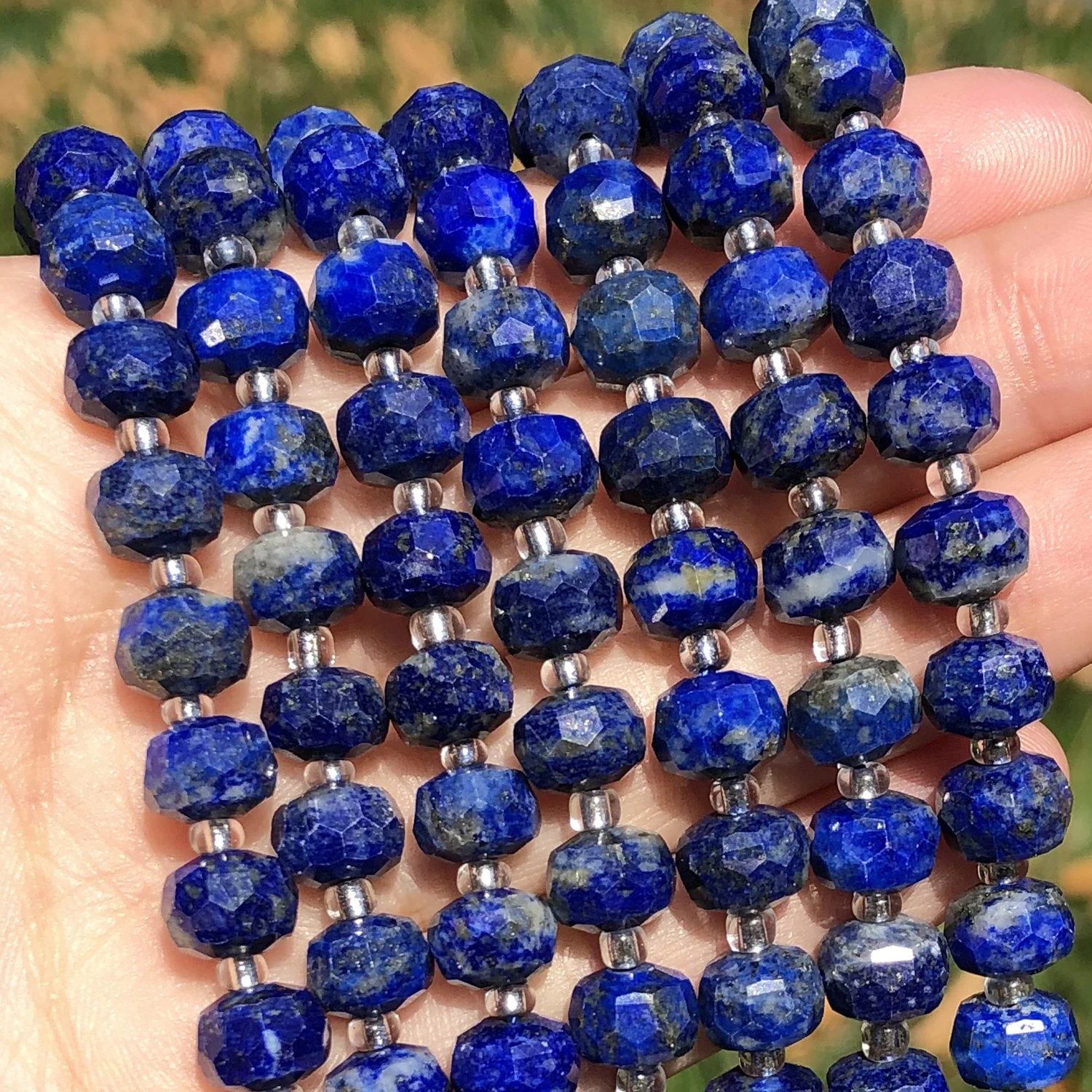 

Natural Stone Wheel Shape Faceted Lapis Lazuli Loose Spacer Beads for Jewelry Making Diy Needlework Bracelets Accessories 6x8mm