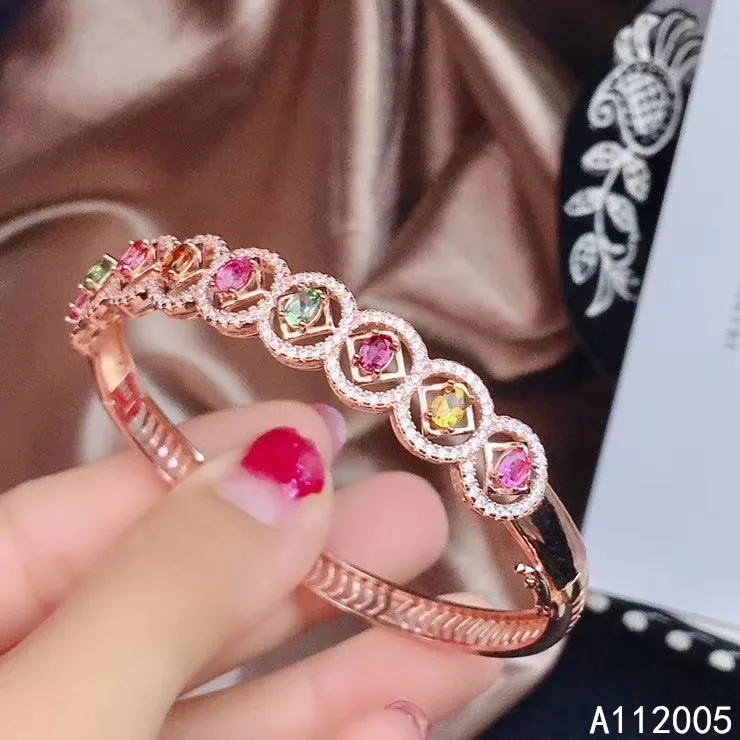 KJJEAXCMY fine jewelry 925 sterling silver inlaid Natural tourmaline female bracelet beautiful support detection