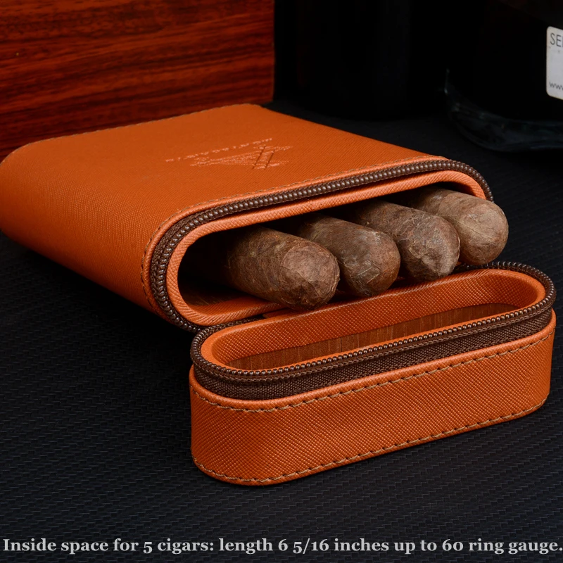 Mini Cedar Wood Lined Cigar Case, Orange Travel Cigar Case, Tobacco Tube, Leather Cigar Holder Box, Smoking Accessories