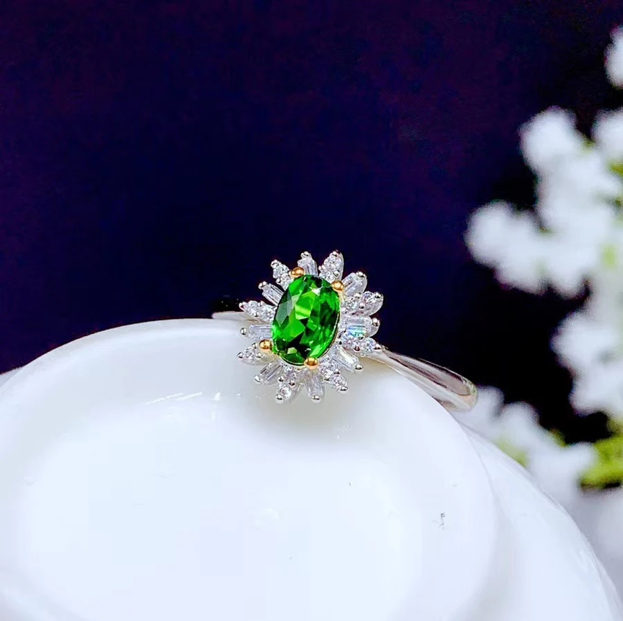 KJJEAXCMY fine jewelry 925 sterling silver inlaid natural diopside ring new lovely female ring support test hot selling