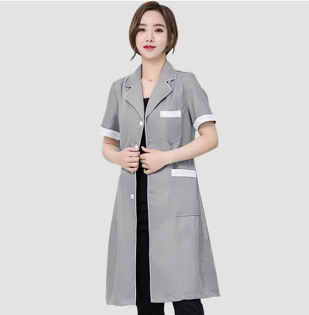 Cappotto lungo Tinta unita di alta qualità slim semplice antirughe spa uniforme salone di bellezza uniforme laboratorio negozio di animali tuta scrub