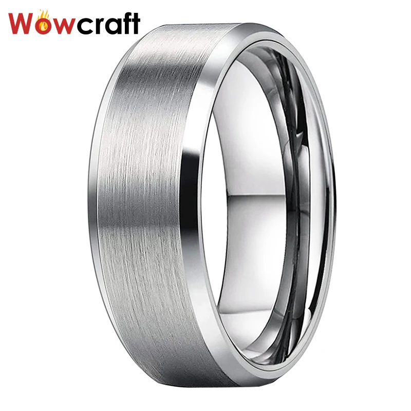 6mm 8mm Tungsten Classic Steel Ring for Men Women Highest Quality Top Brushed Finish Beveled Edges