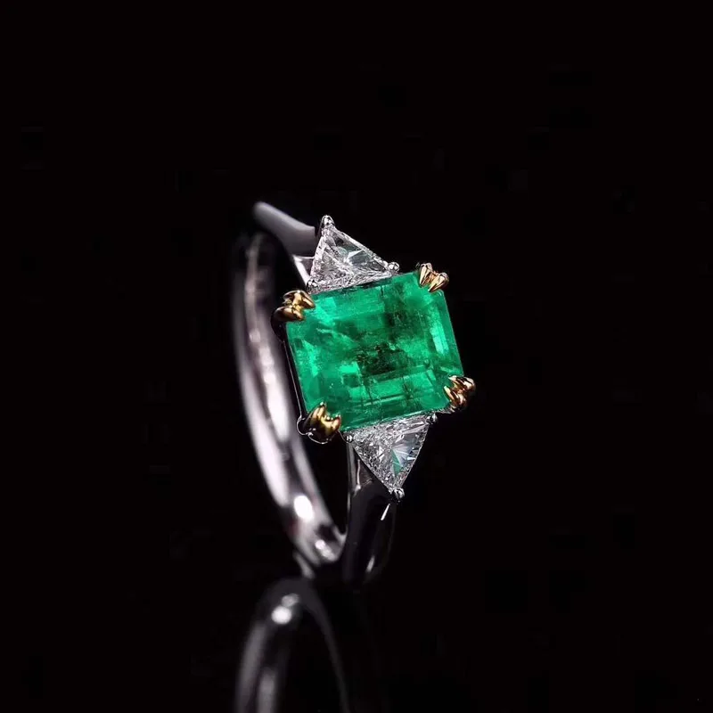 VANTJ Lab Grown Emerald Rings Sterling 10K Gold Created Gemstone Moissanite 1ct for Women Party Birthday Gift