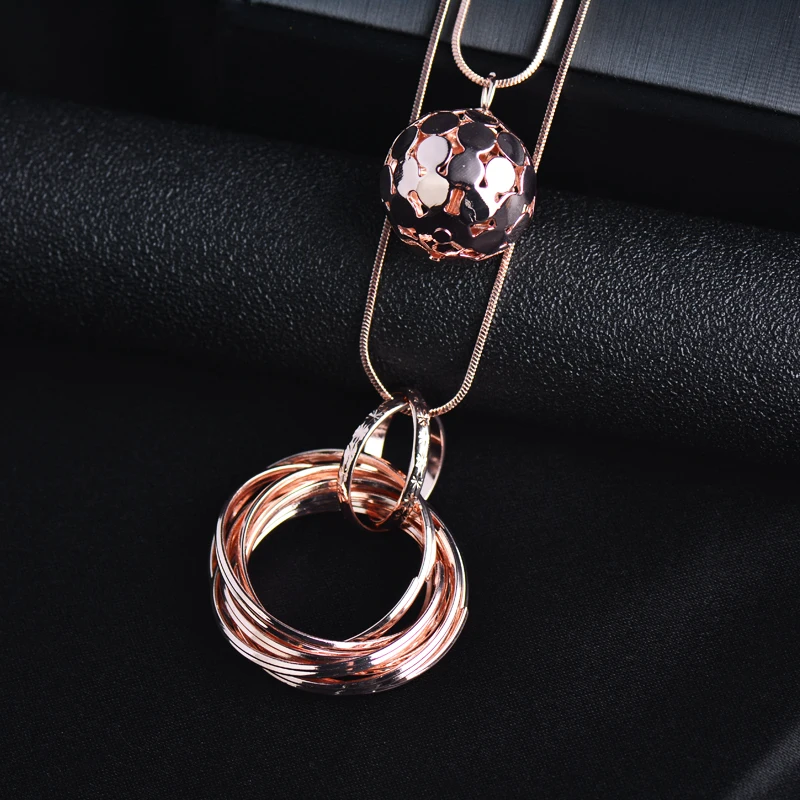 SINLEERY Multilayer Circle Double Chains Pendant Necklace Black Gun Color Metal Ball Long Neckalce For Women Jewelry MY457