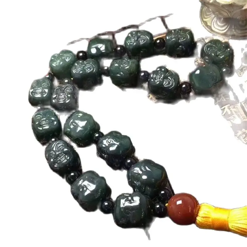 

Natural Jade And Tian Yu Double Buddha Head 18 Beads Hand String Bracelet Beads.