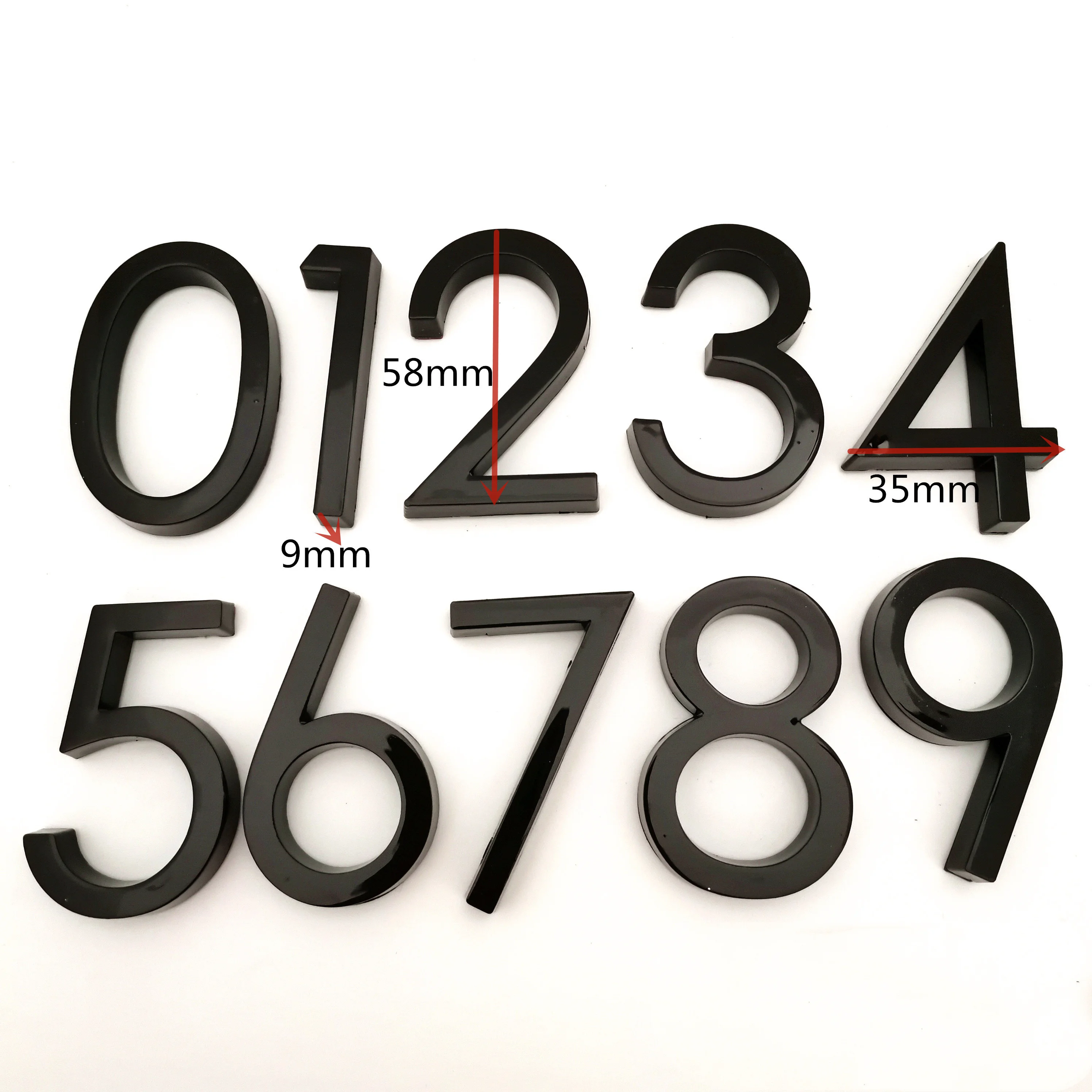 Numéro de maison Plaque de porte noire 58mm, étiquette autocollante en plastique ABS #0-9, numéros, signe de mariage, décoration de la maison numero de maison exterieur assiette numéro maison extérieur plaque personnal