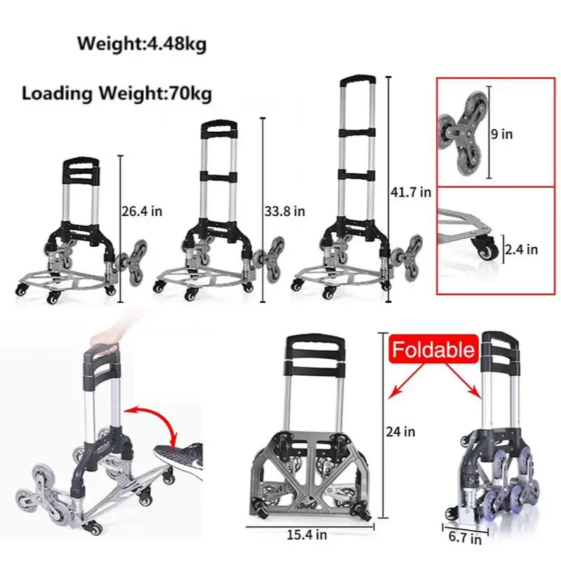 Carro de ruedas plegable de alta resistencia, carretilla portátil de viaje, equipaje, compras, uso doméstico, subir escaleras, 150kg