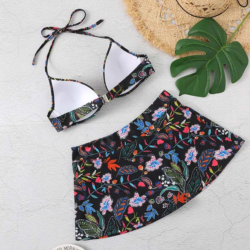 Bikinis sexys para mujer, traje de baño con realce, conjunto de Bikini con falda, ropa de playa para verano, 2022