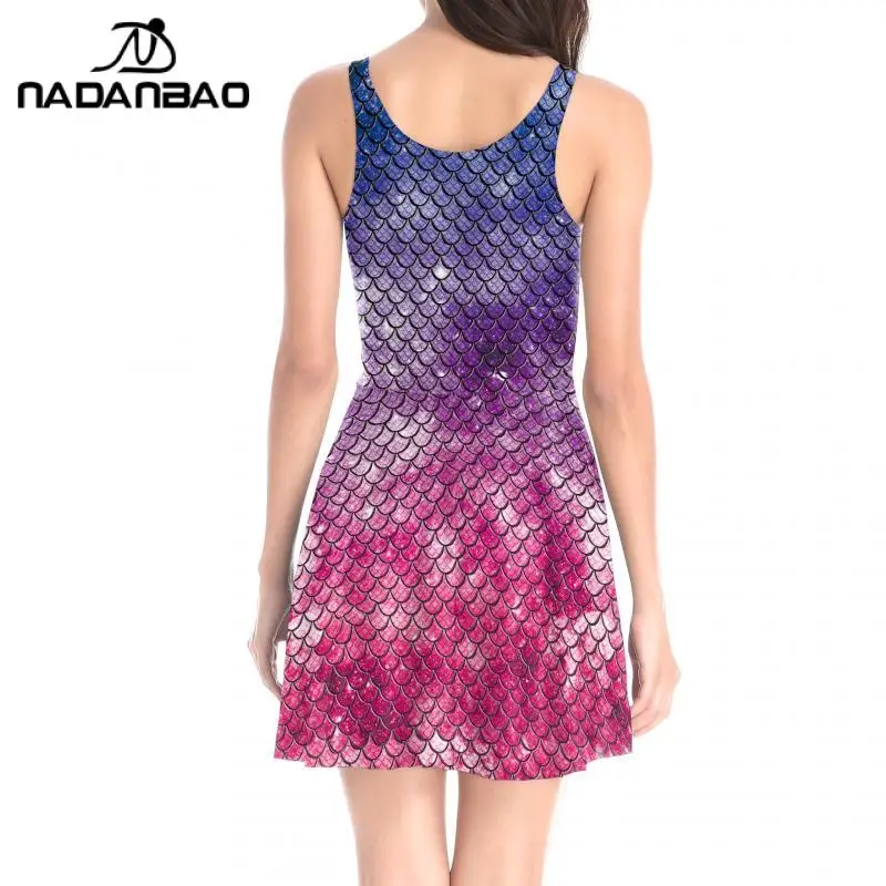 NADANBAO-Roupas femininas sem mangas com estampa de sereia, roupas de uma peça, escamas de peixe 3D, vestido elegante Cos Tank, sexy lady, novo