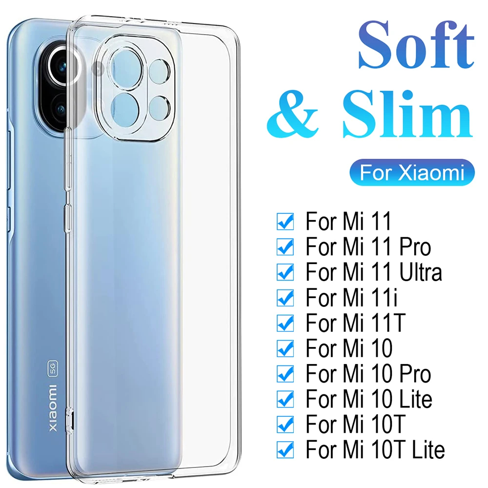 Clear Silicone Phone Case For Xiaomi Mi 11 11X 11i 11T 10 10T 9 9T 8 Pro Lite Se Ultra Thin Soft Case For Mi A3 A2 Lite A1 Cover