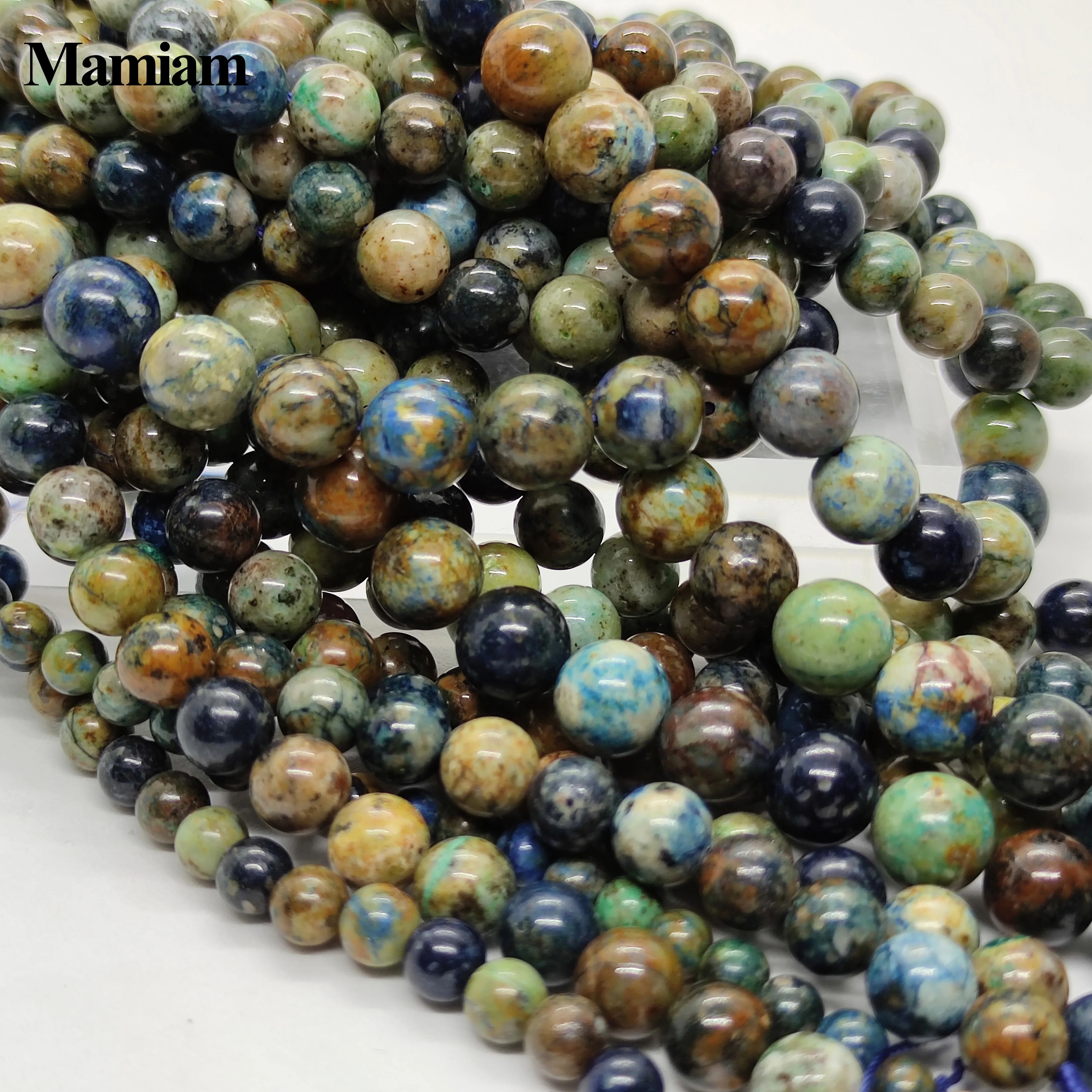 Mamiam Natural A Chrysocolla Azurite Beads Charms Smooth Round Stone Diy Bracelet Necklace Jewelry Making Gemstone Gift Design