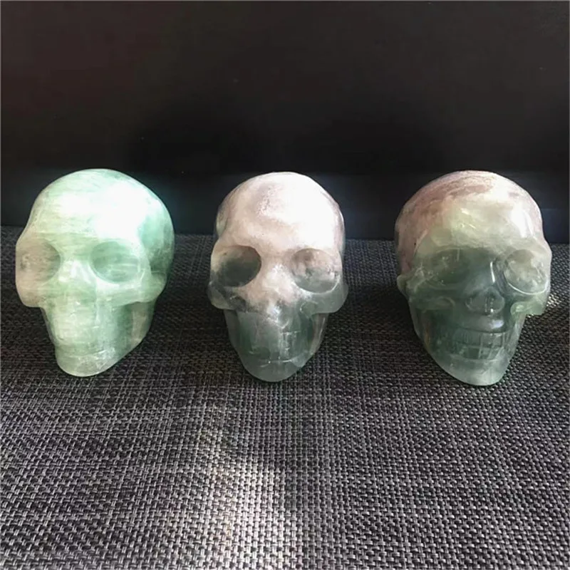 

1pcs Natural Colored Fluorite Handmade Skull Jade Skull Gemstone Carving Crystal Healing Reiki Home Decor