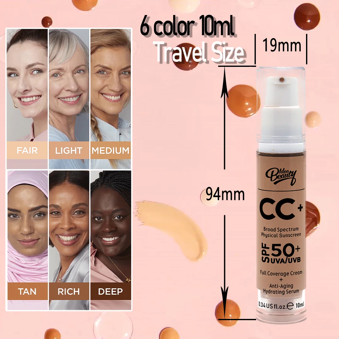 SPF50 Travel Size 10ML CC Cream Makeup Base Foundation Skin Brighten Cream Whitening Cosmetics Sunscreem Concealer