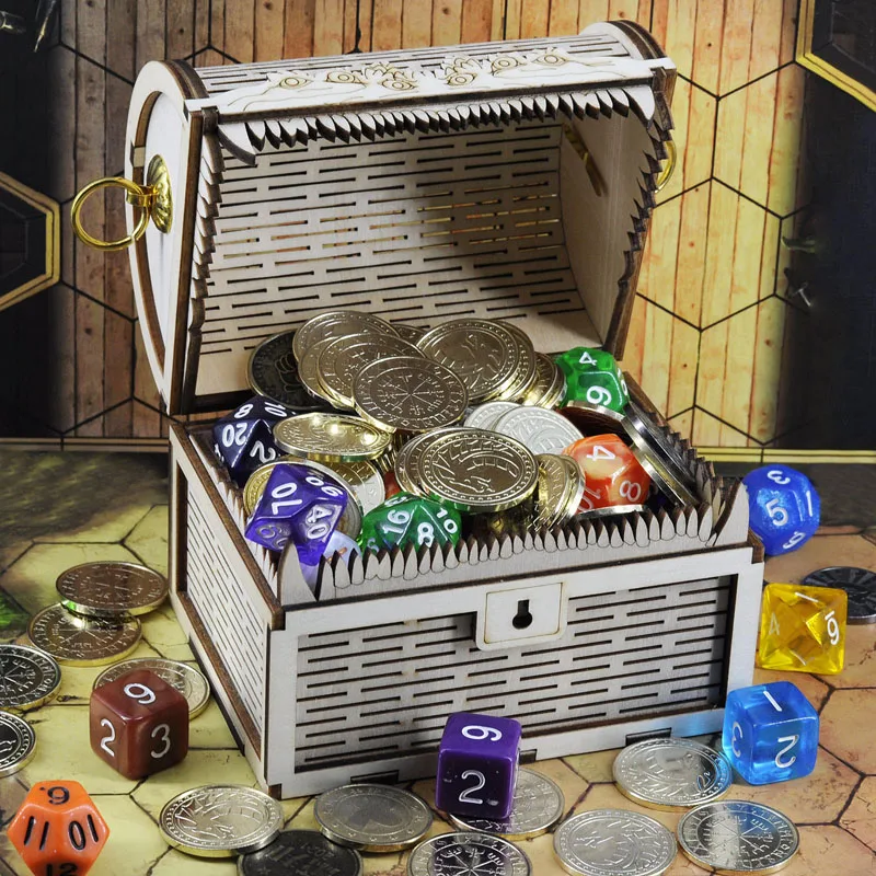 DND Mimic Chest Box Wood Laser Cut Dice Storage Case Perfect for Dungeons and Dragons, Board Game, Tabletop RPG