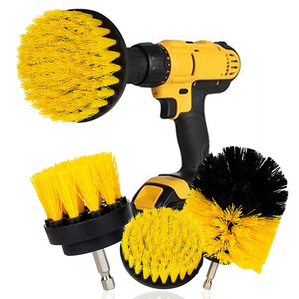 3Pcs Round Full Electric Bristle Drill Brush Rotary Cleaning Tool Set Scrubber Cleaning Tool Brushes Car Wash Tool