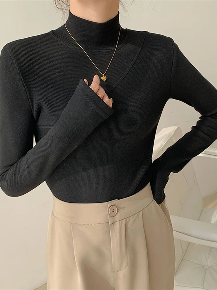 

2022 New Autumn Winter Thicken Velvet Women's T-Shirts Long Sleeve Turtleneck Bottoming Minimalist Shirts Basic Chic Tops Female