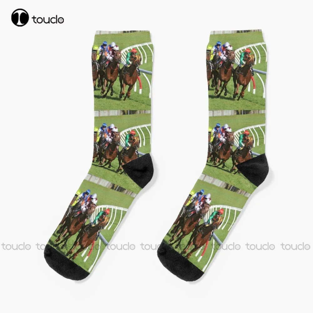 Horse Racing Action Socks Cool Socks Personalized Custom Unisex Adult Teen Youth Socks 360° Digital Print Hd High Quality