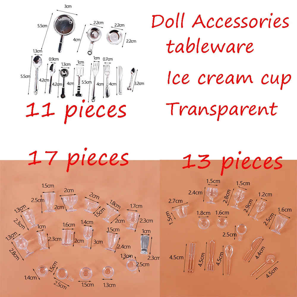 For Barbies Doll Accessories 11/13 /17 Sets Transparent Cup Cutlery Silver Cutlery Dollhouse Mini Furniture OB11 Shooting Props