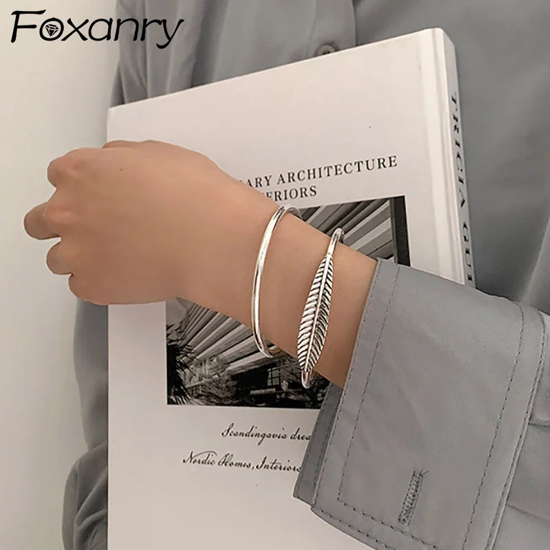 Foxanry Spring New Silver Color Leaves Bracelet Fine Jewelry New Fashion Vintage Exquisite Party Accessories Gifts