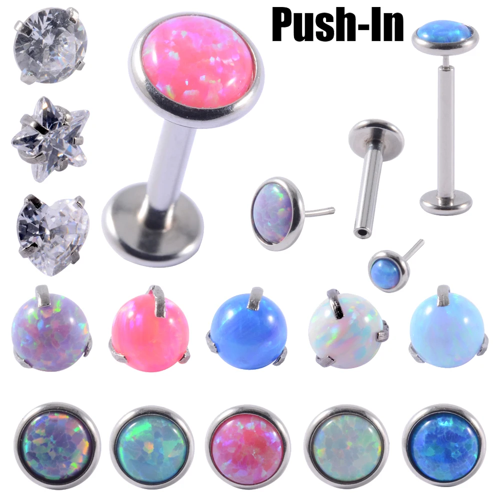 1PC Surgical Steel Threadless Push in Ear Cartilage Tragus Helix Earring Piercing Opal Labret Stud Lip Ring Easy to wear Jewelry