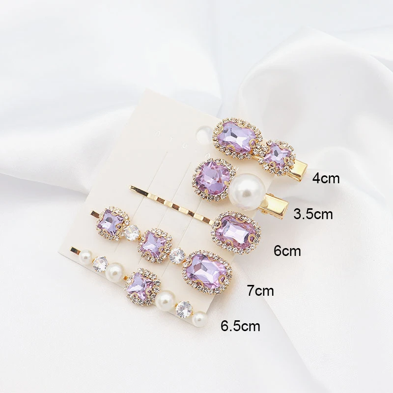 Set Women Hair Clips Jewelry Fashion Crystal Hair Accessories For Girls Luxury Pearl Geometric Barrettes Pins Christmas Gift