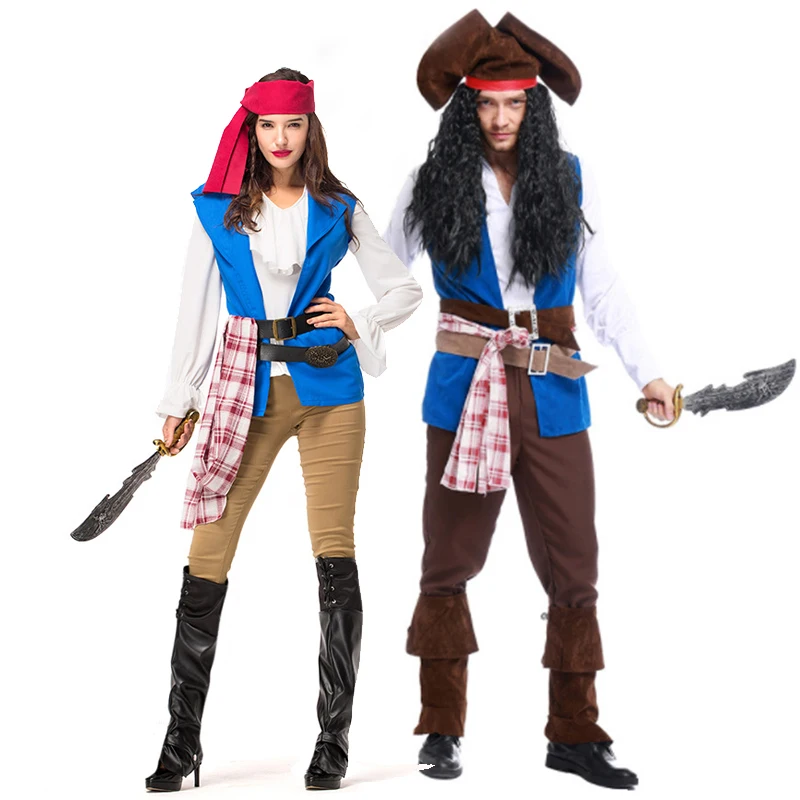 

Carnival Halloween Couple Caribbean Pirates Costume Classic Jack Captain Clubwear Role Play Cosplay Fancy Party Dress