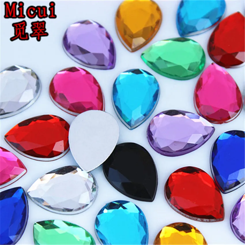 Micui 100PCS 13*18mm Crystal  Drop Rhinestone Flatback Acrylic Fancy Shape Strass Stones For Clothing Crafts Decorations ZZ452