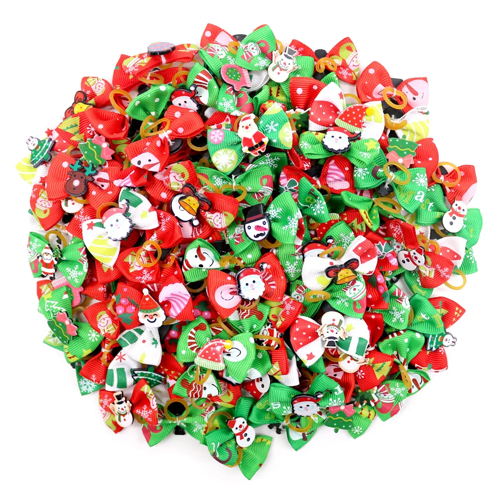 Wholesale Christmas Dog Bows with Rubber Band  Snowman Bell Decoration Hair Bows Dog Accessories for Small Dogs Puppy