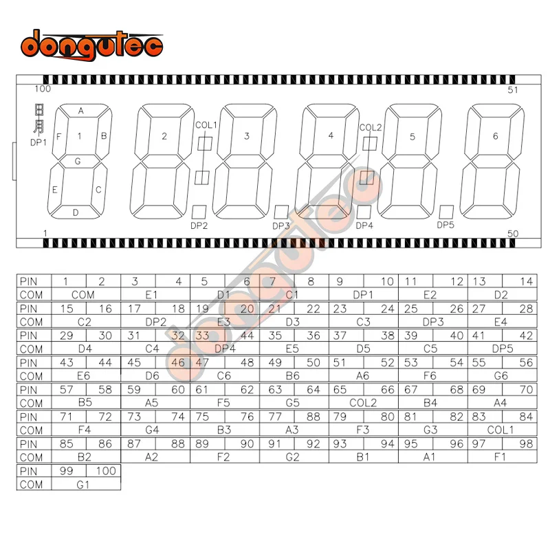 100PIN TN Tích Cực 6-Chữ Số Phân Đoạn Bảng Điều Khiển Màn Hình LCD 5V Trắng/Vàng Xanh/Đèn Nền Xanh Màn Hình Hiển Thị Kỹ Thuật Số mã Thời Gian Màn Hình LCD