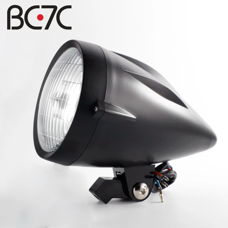 Black Motorcycle Bullet Retro Halogen Headlight Glass Light for Harley Suzuki Honda Kawasaki Scooter