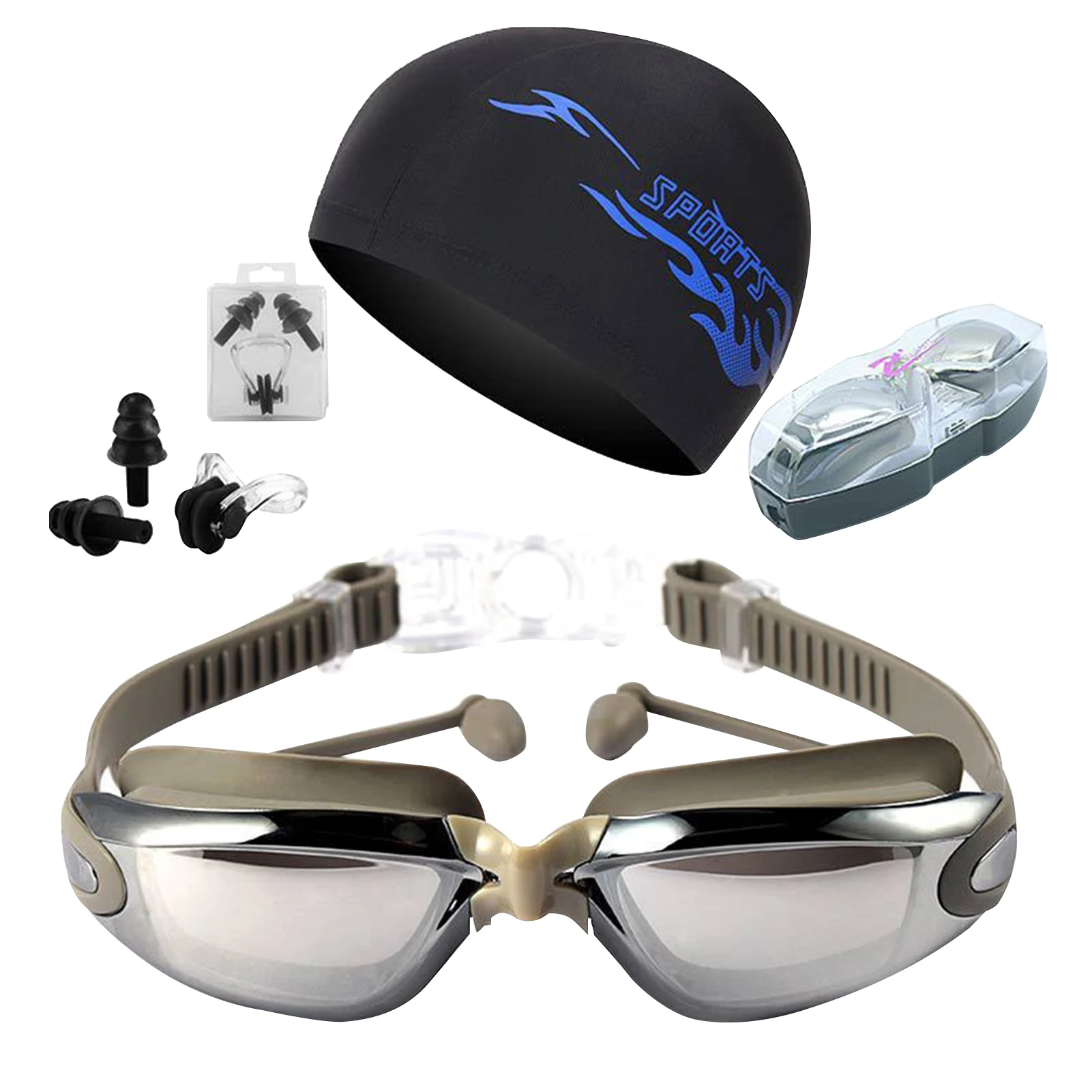 Swimming Goggles Set Waterproof Water Anti-fog Glasses With Earplug Nose Clip Swimming Cap Goggles Box For Swim Accessories