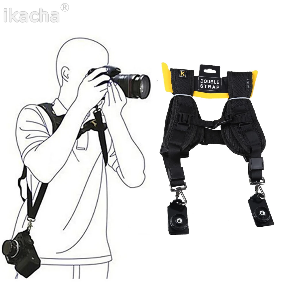 Black Double Dual Camera Shoulder Strap Quick Rapid Sling Camera Belt Adjustment for Canon for 2 Cameras Digital DSLR Strap