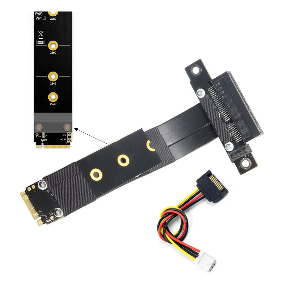 R42SF PCIe X4 3.0 Extension Cable 32Gbps PCI Express 4x to M.2 M-Key 2280 Riser Card Gen3.0 Extender Line