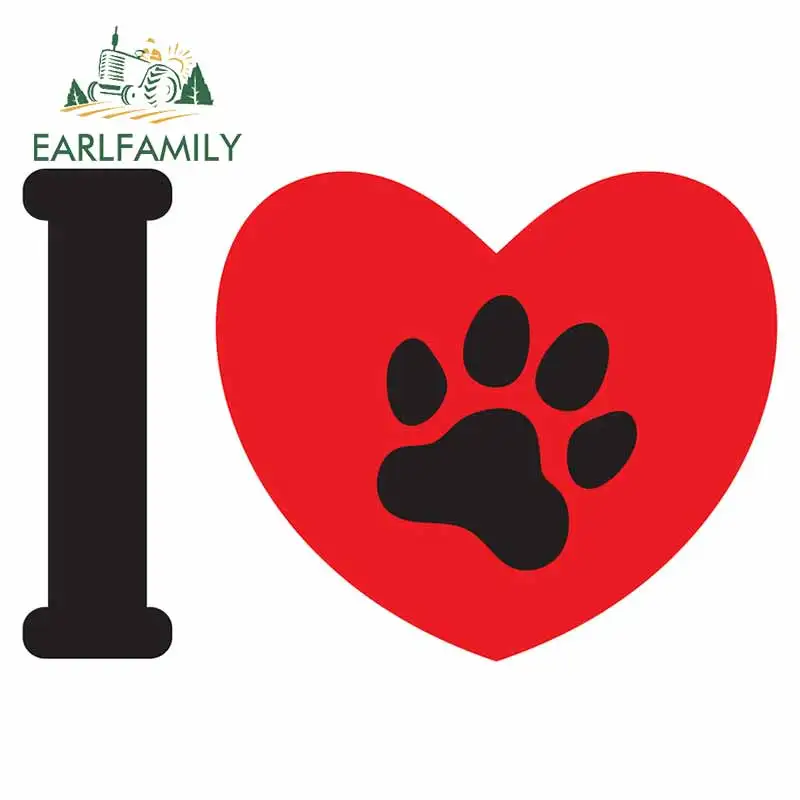 EARLFAMILY 13cm x 8.6cm Cute Dog Paw Peach Heart Car Sticker Cartoon Animal Dog Cat Love Pet Car Decal 3D Dog Foot Footprint