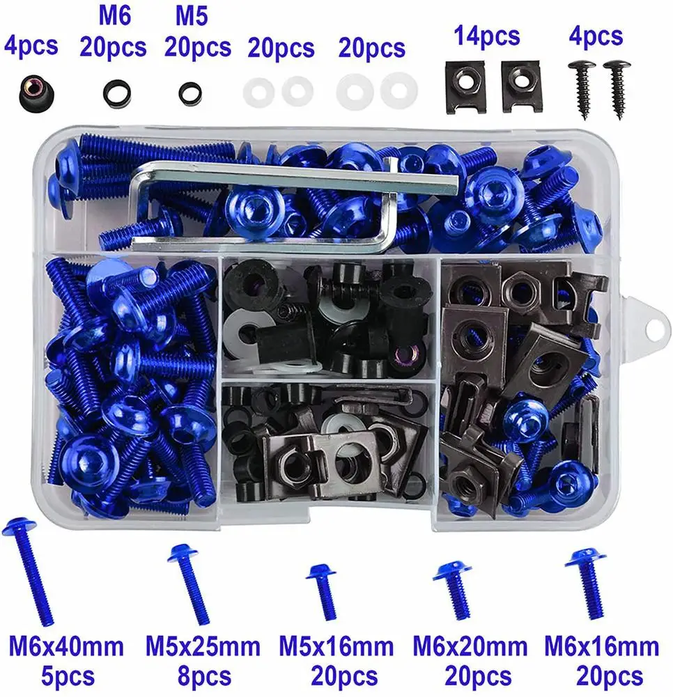 177pcs/box Aluminum Windscreen Screws Colorful Fasteners Screws Set Motorcycle Fairing Bolt Kit Motorcycle Modified Parts