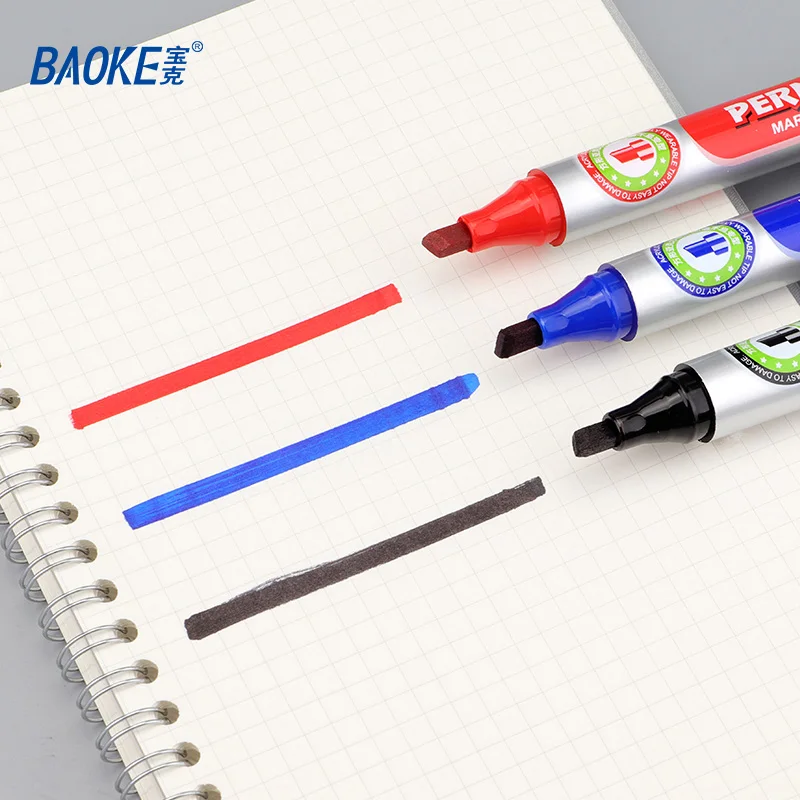 

Baoke Boxed Refillable Marker Pen Office Marker Writing Three-Color Oblique Head Oily Logistics Pen