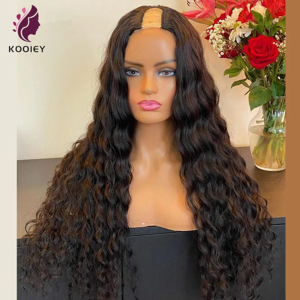 Full 220 Density Water Wave Wig Brazilian Remy U Part Wig Human Hair Wig 2*4'' Middle Part U Shape Human Hair Wigs For Women