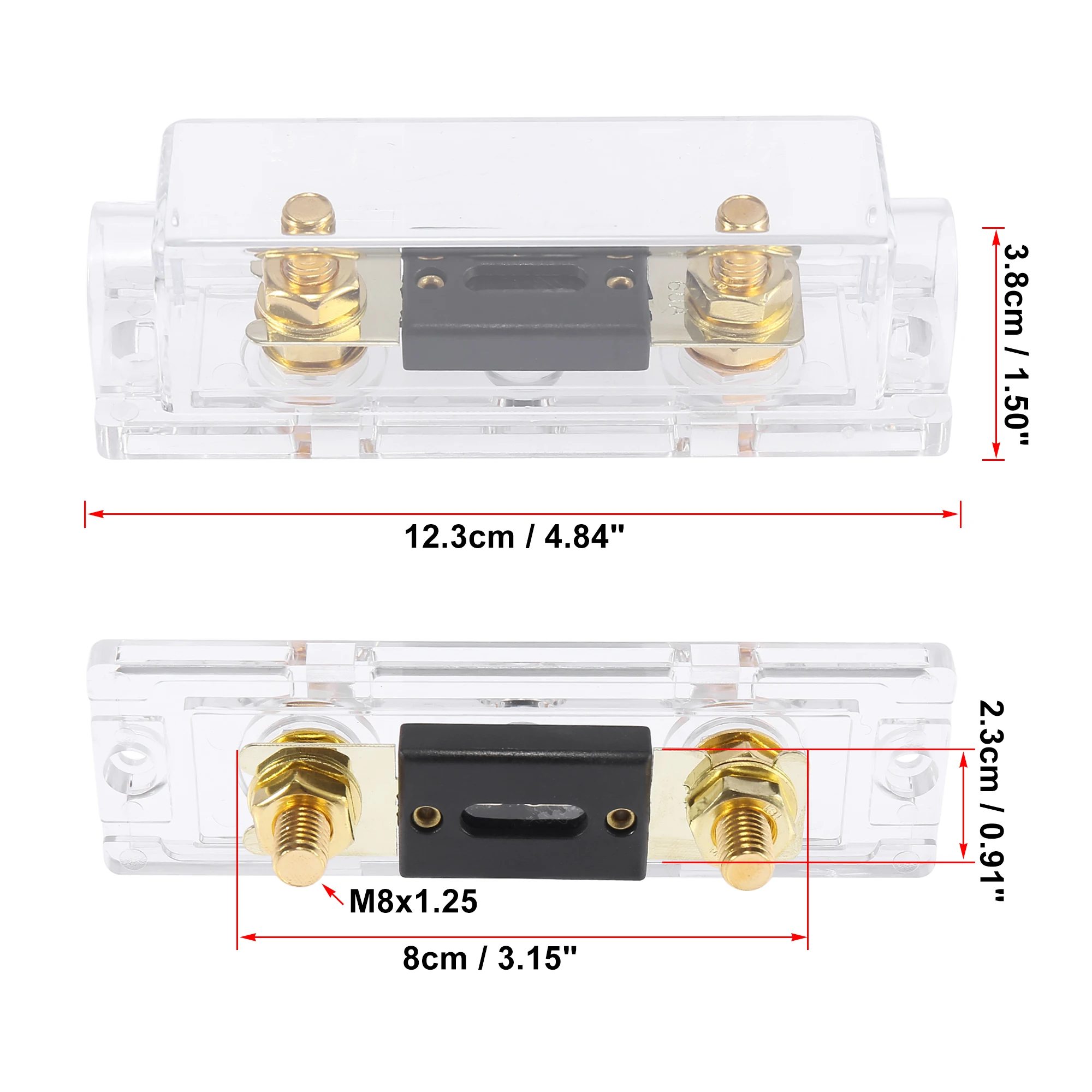 X Autohaux 2pcs Transparent Car  Fuse With In-Line Holder Box Audio Video 60A 80A 100A 150A 200A 250A 300A ANL Fusible