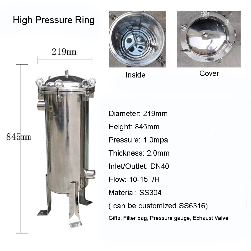 Bag Type Filter Sanitary SS304 Big Flow High Precion Industrial Strainer Single Bag Filter for Water Juice Oil Chemical Medicine