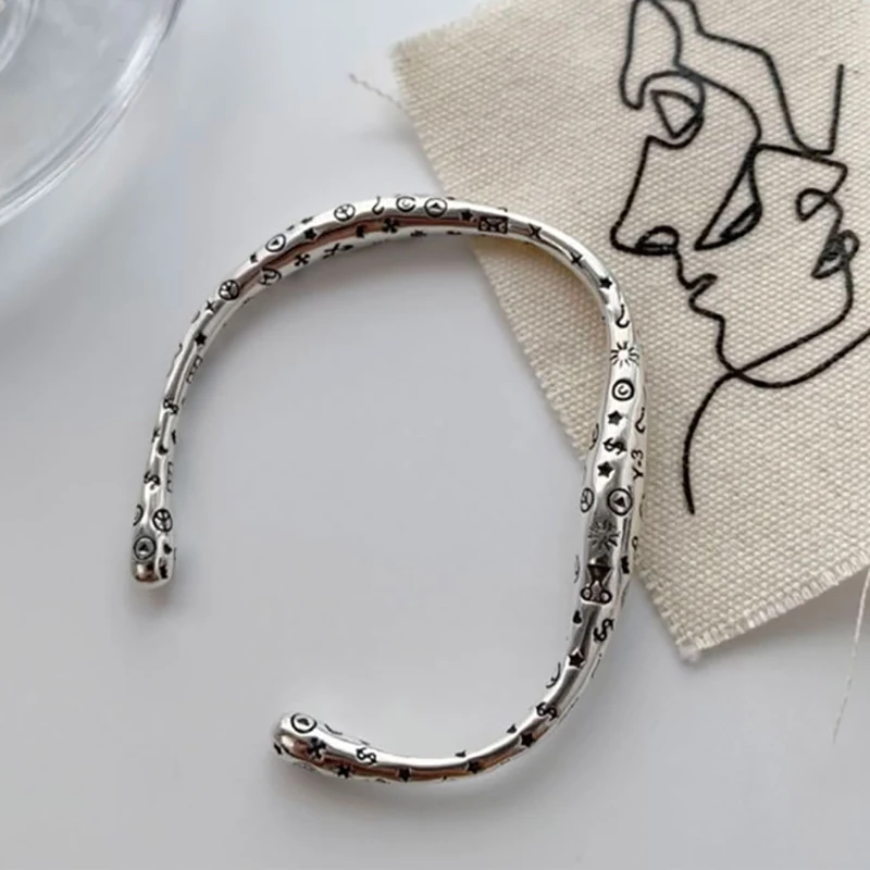 FOXANRY Minimalist Silver Color Bracelet for Women New Fashion Vintage Punk Graffiti Party Jewelry Gifts Wholesale