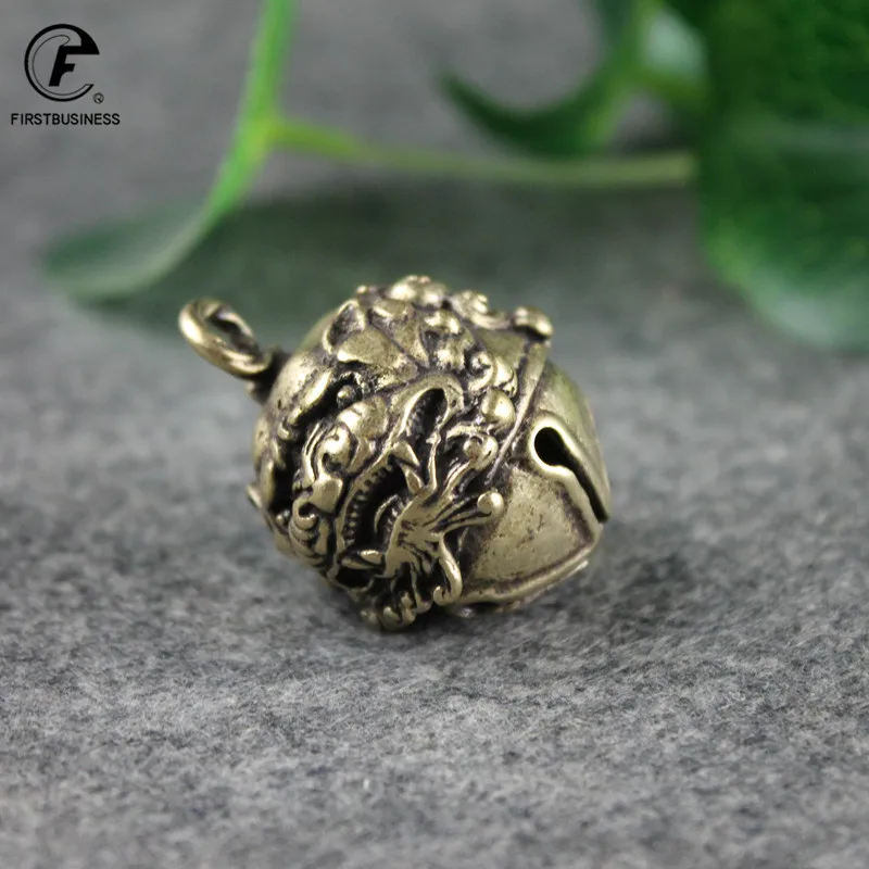 Copper Fierce Double Sided Leopard Head Bell Small Ornaments Desk Feng Shui Decorations Brass Keychain Pendants Home Pet Bell