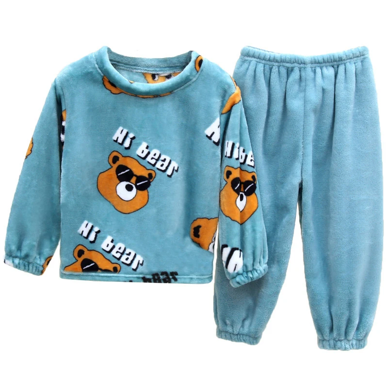 

2021 New winter Baby Boy Girl Thicken Pajamas Set 1-12Y Kids Home 2Pcs Suit Flannel Fleece Toddler Child Cartoon Sleepwear