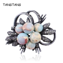 TANGTANG Rhinestone Flower Brooch Pin For Women Nature Stone Pendant Brooch Vintage Retro Jewelry Pins Hot Sale Elegant Bijoux