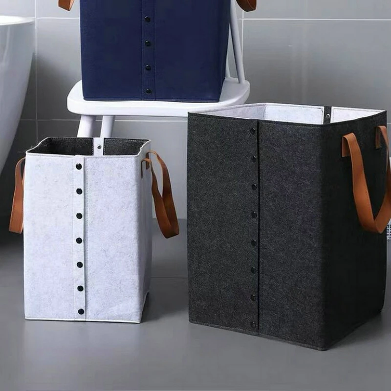 Felt Storage Basket With Open Buttons Dirty Clothes Laundry Basket Foldable Organizer Hamper - Image 4