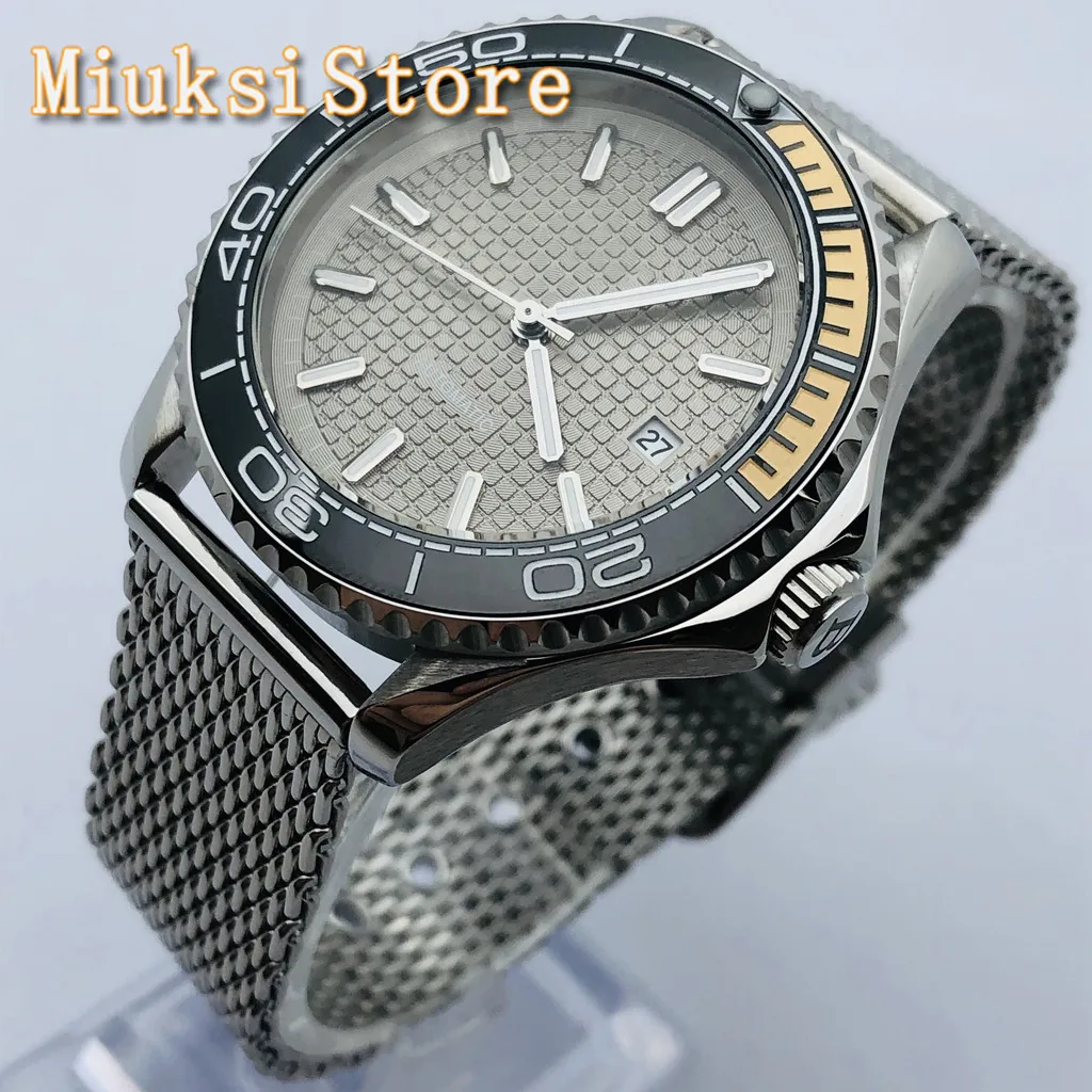 

Bliger 41mm silver case sapphire glass ceramic bezel gray sterile dial date luminous waterproof men's top automatic watch