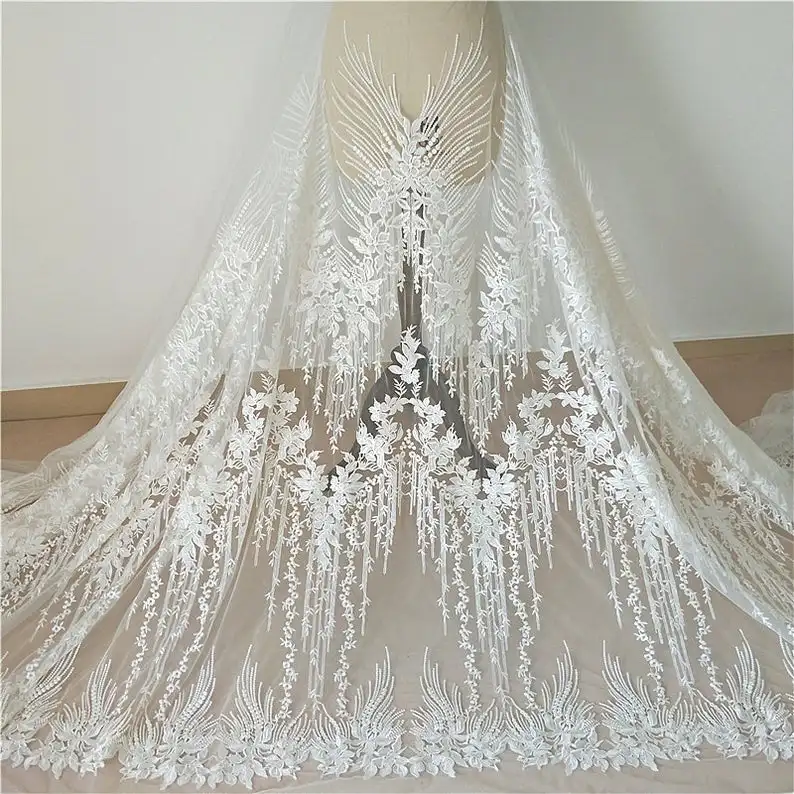 

2020 New Design Berta dress lace fabric exquisite ivory bridal gown fabric fashion flower fabric by the yard 51" width