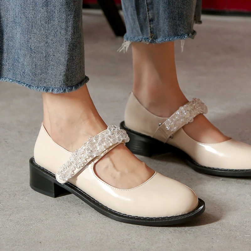 

QPLYXCO Zapatos De Mujer 2021 роскошный бренд свадебный Janes натуральная кожа средний каблук круглый носок однотонная Милая женская обувь K18